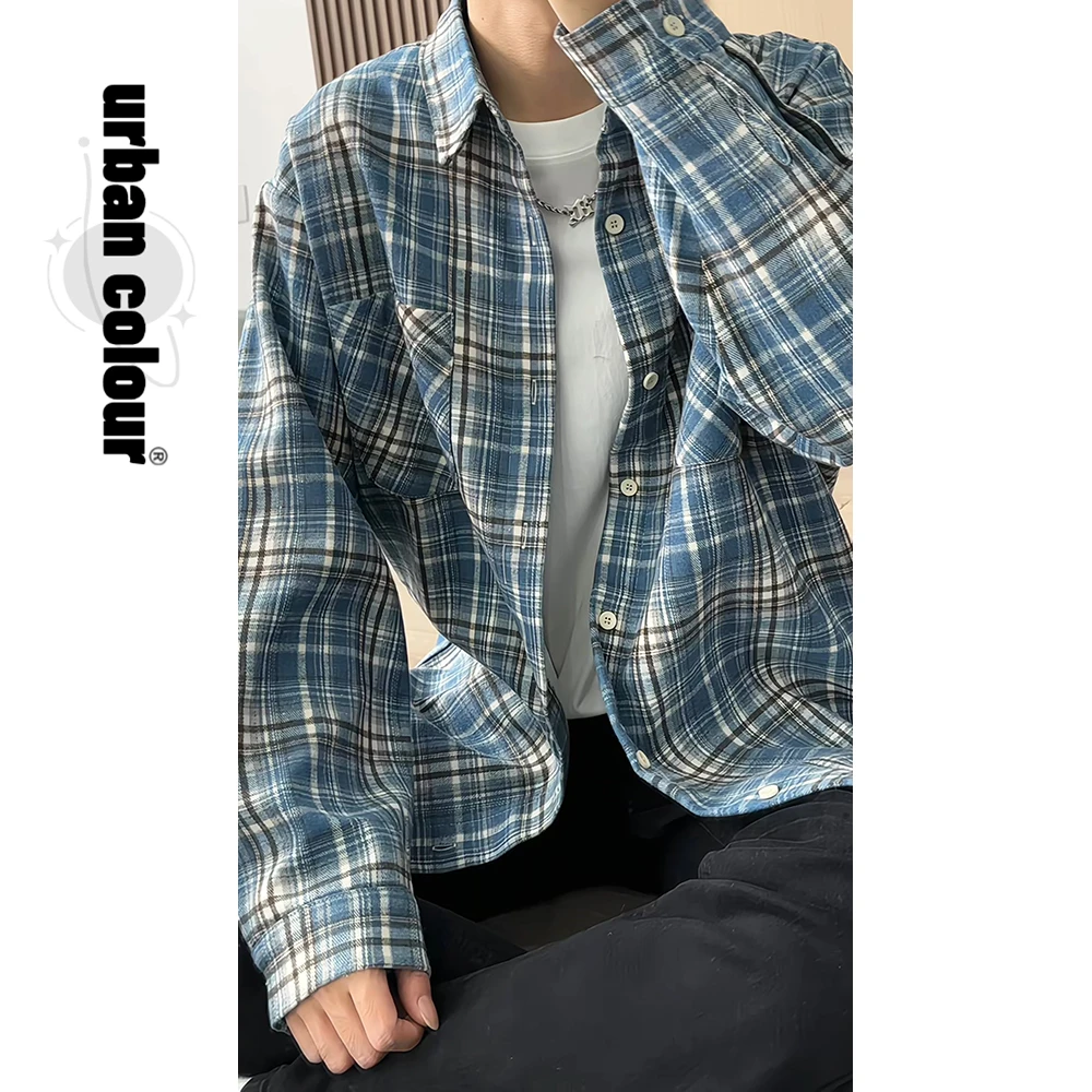 春秋季长袖格子衬衫男生宽松学生休闲上衣服男士衬衣日系外搭外套
