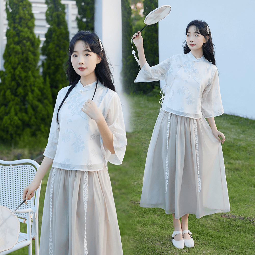 尤莱特汉服改良版少女夏2023新款初中高中学生中国风古装裙子全开