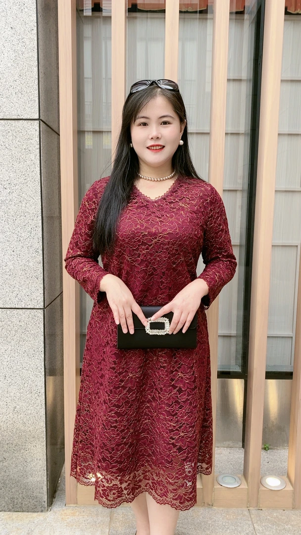 妃紫大码高级重工刺绣金线蕾丝气质时尚显瘦女装连衣裙FZ22807