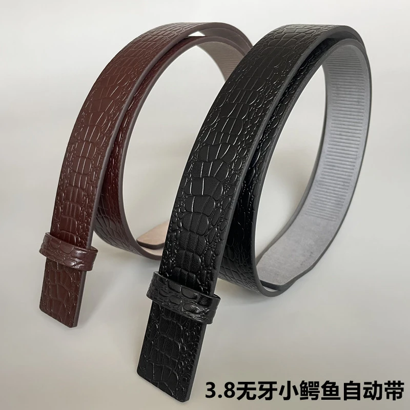 男士无扣腰带3.8宽无牙小鳄鱼纹自动带时尚真皮经典百搭腰带条