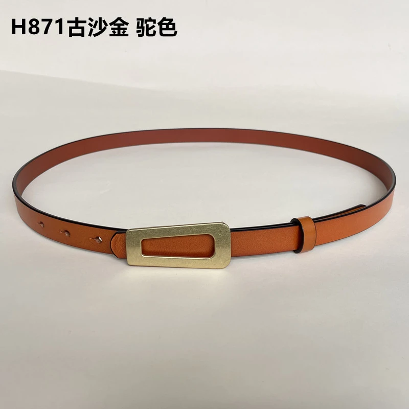 女士真牛皮皮带简约时尚内穿平滑扣腰带女款裙带H871古沙金#1.8