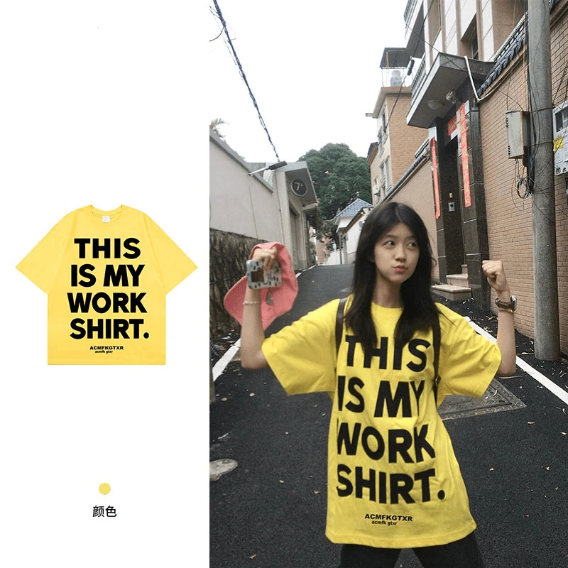 高考毕业季黄色潮牌字母短袖t恤女夏季松弛感圆领上衣潮美式情侣