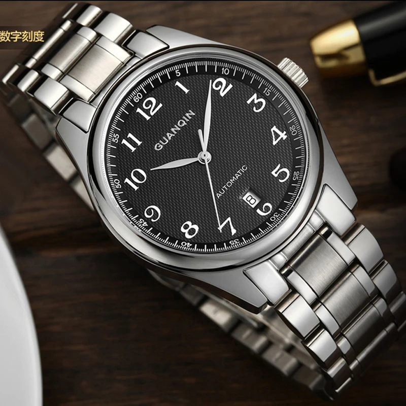 GUANQIN/冠琴百搭数字百搭气质商务日历休闲全自动机械表防水男表