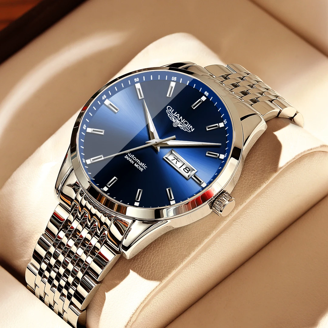 【冠琴】进口机芯潮流夜光双日历简约大气超薄全自动机械表气质男表