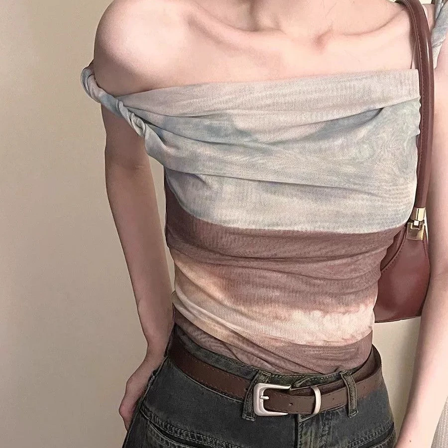 【001-100】新款春夏扎染网纱衣弹力罩衫