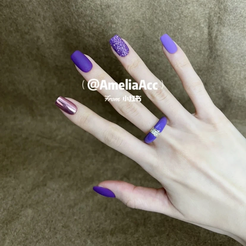 【紫罗兰】高端定制·纯手工穿戴美甲10片显白紫色磨砂气质流行春夏