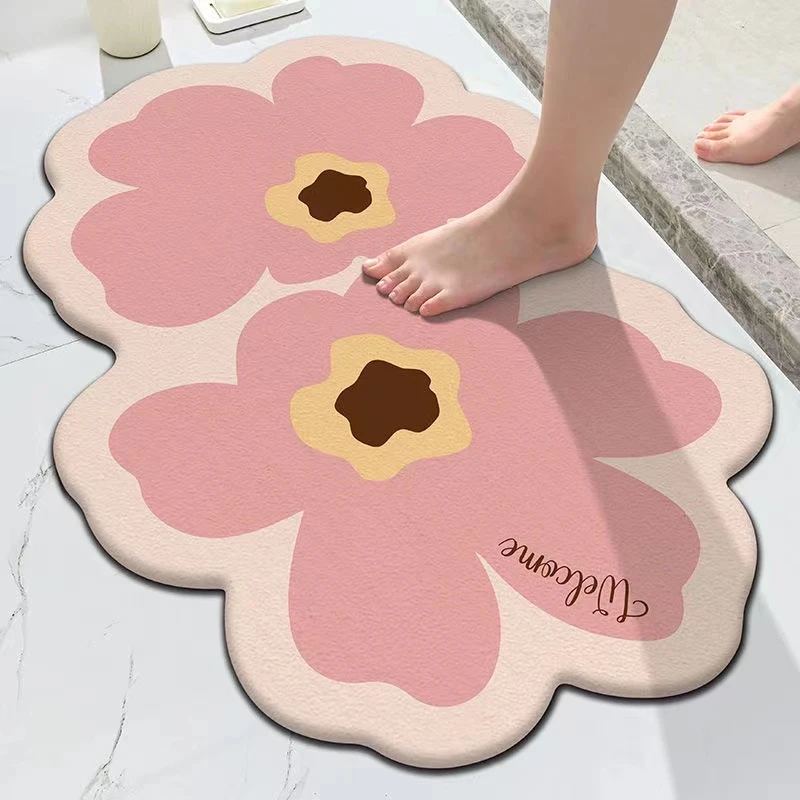 硅藻泥浴室门口吸水地垫卫生间防滑垫家用脚垫花朵