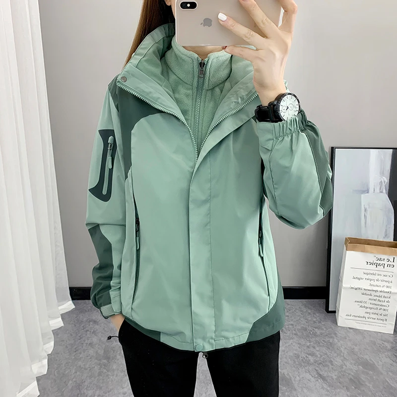 潮牌冲锋衣女三合一可拆卸外套男户外加绒加厚保暖防寒定制工作服