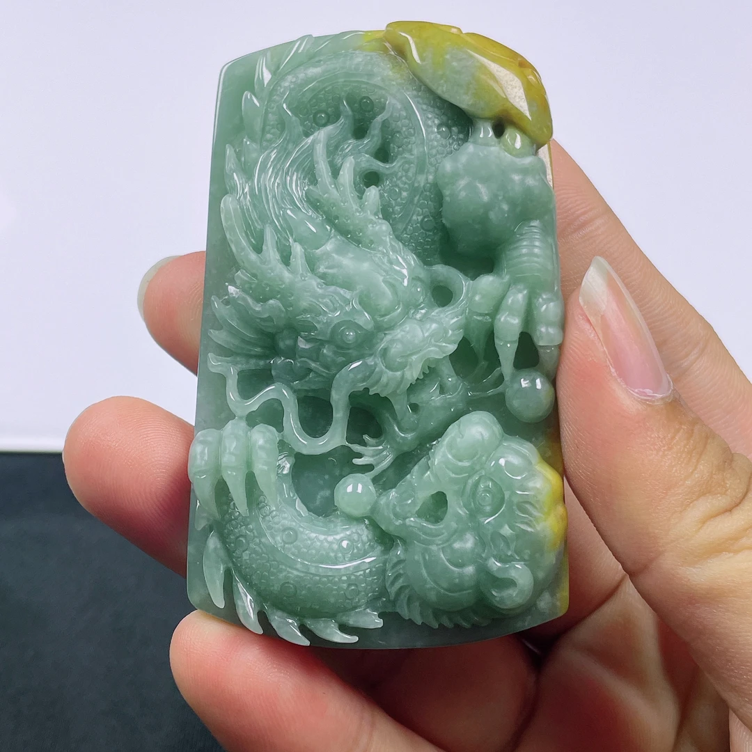 天然翡翠A货龙虎牌吊坠龙牌虎牌虎啸龙吟威武霸气帅俏色巧雕T004