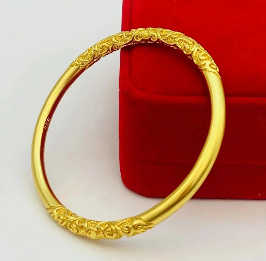 手镯 卷草纹手镯 婚嫁礼物金色手镯