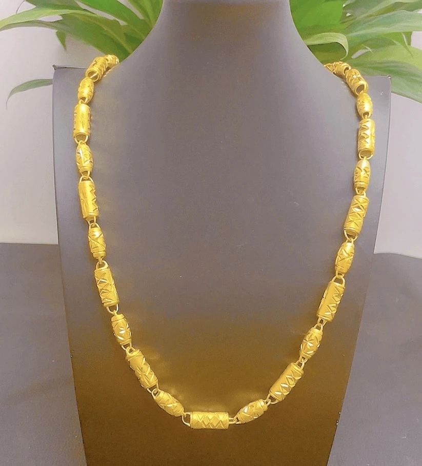合金项链 项链黄色金色空心竹节项链饰品60长