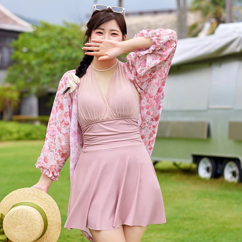 泳衣显瘦泳装温泉游泳遮肚保守裙式大码时尚性感聚拢小胸沙滩印花