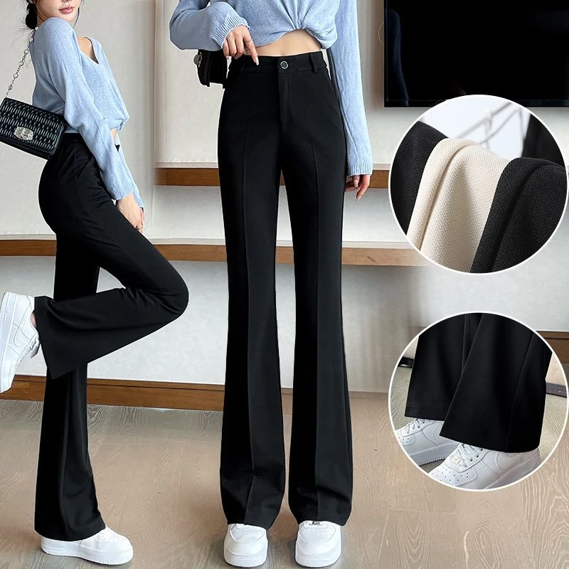 高腰西装裤女2025秋冬加绒微喇叭裤显瘦时尚修身垂感物流休闲裤子