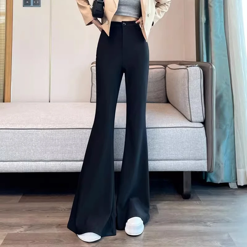黑色西装马蹄裤女秋季新款小个子高腰大喇叭裤窄版垂感休闲裤子