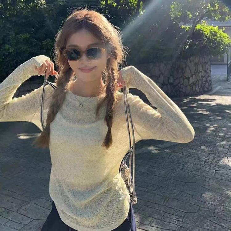 绿色薄款微透冰丝防晒衫女夏季外搭防晒罩衫修身显瘦辣妹针织上衣