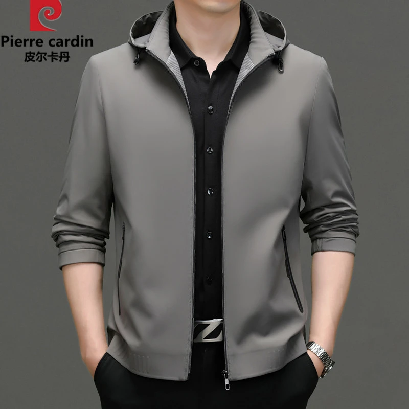 皮尔卡丹男士夹克短款2025春秋季薄款牛奶丝免烫高端可脱卸帽外套