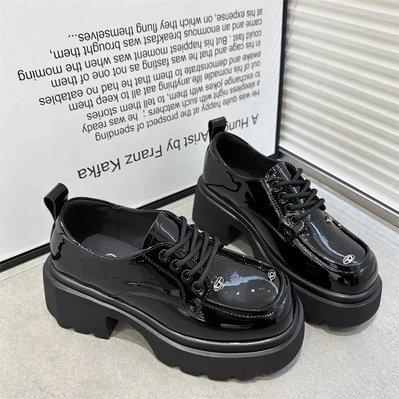 厚底乐福鞋女2024夏季新款韩版百搭粗跟软面皮JK鞋金属扣小皮鞋