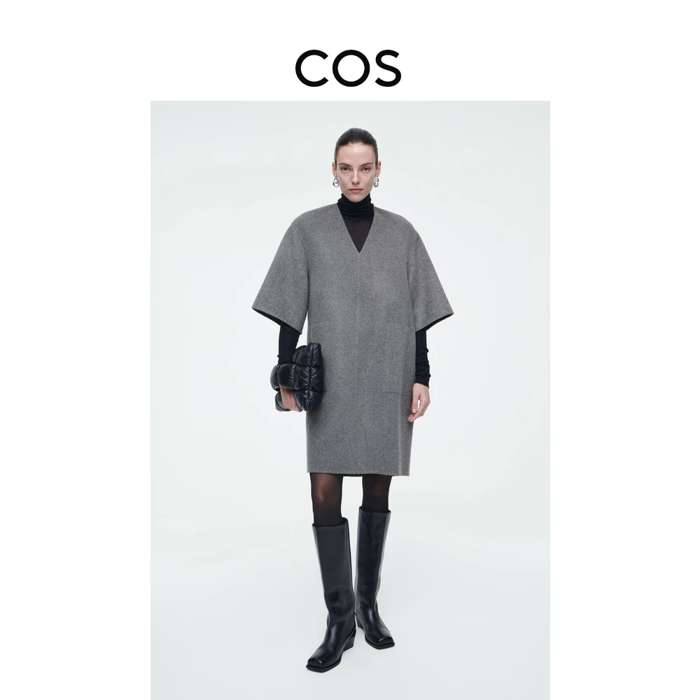 COS女装 休闲版型V领羊毛混纺工装连衣裙1258287001