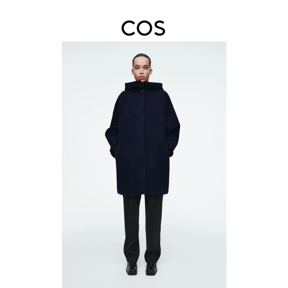 COS女装 宽松版型连帽双面呢羊毛大衣新品1258271001