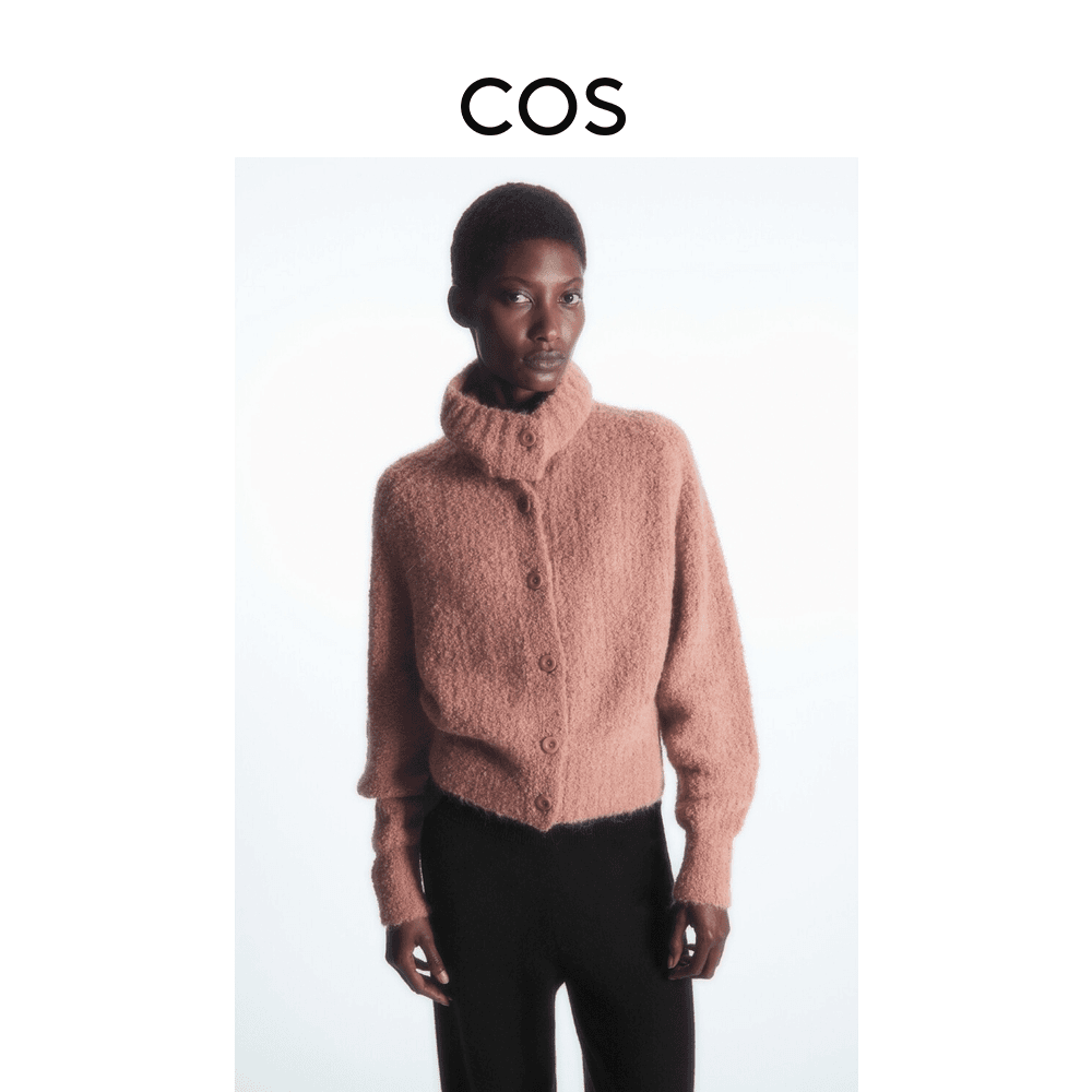 COS女装 休闲版型翻领羊驼毛混纺针织开衫2023秋季新品1203300002