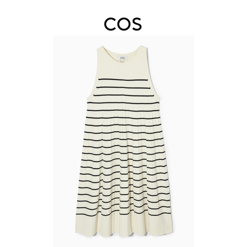 COS女装 休闲版型A字圆领褶裥连衣裙1083170007