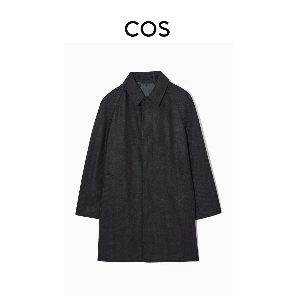 COS男装 休闲版型羊毛混纺格纹精裁大衣1198805001