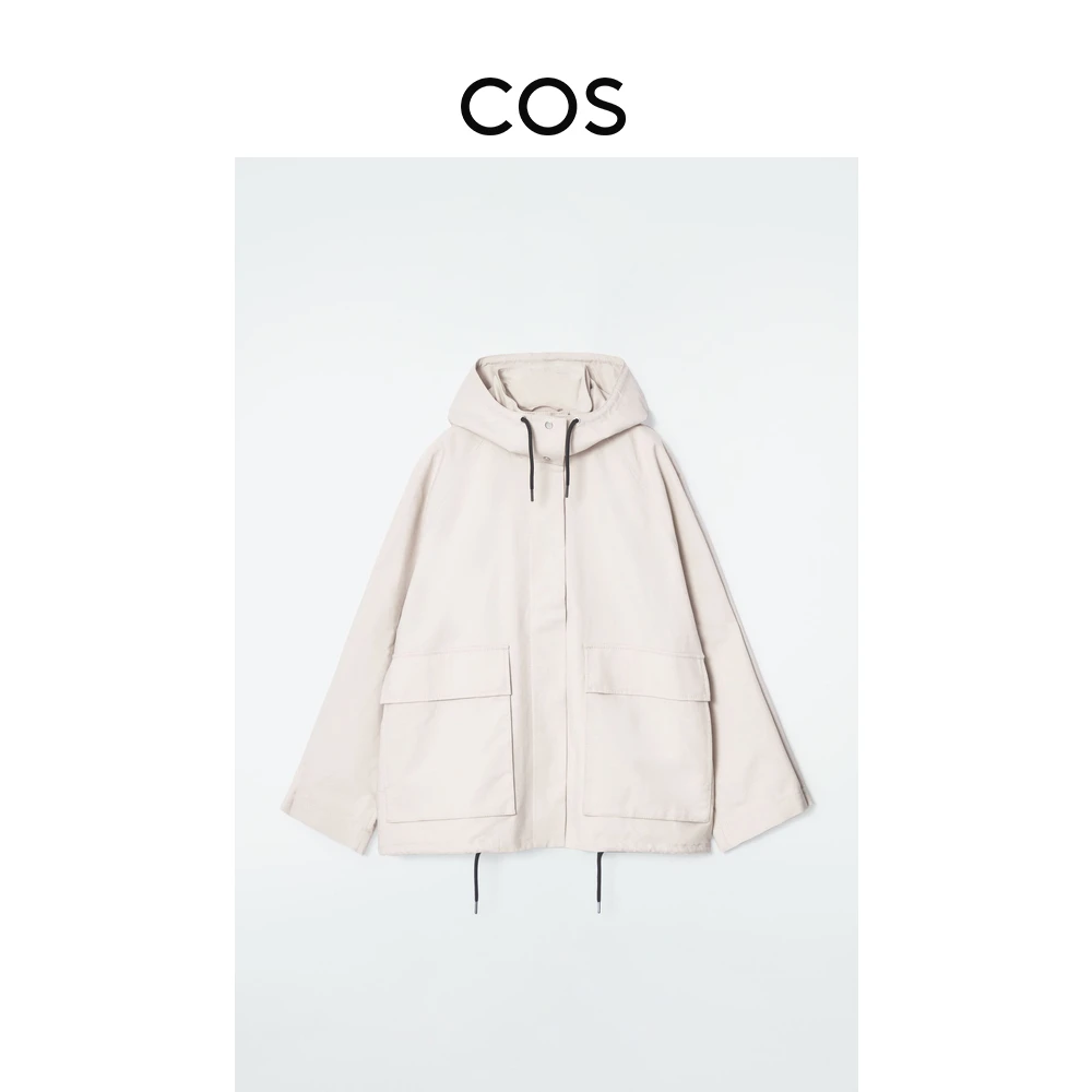COS女装 休闲版型工装机能风连帽外套长袖浅米1234966003