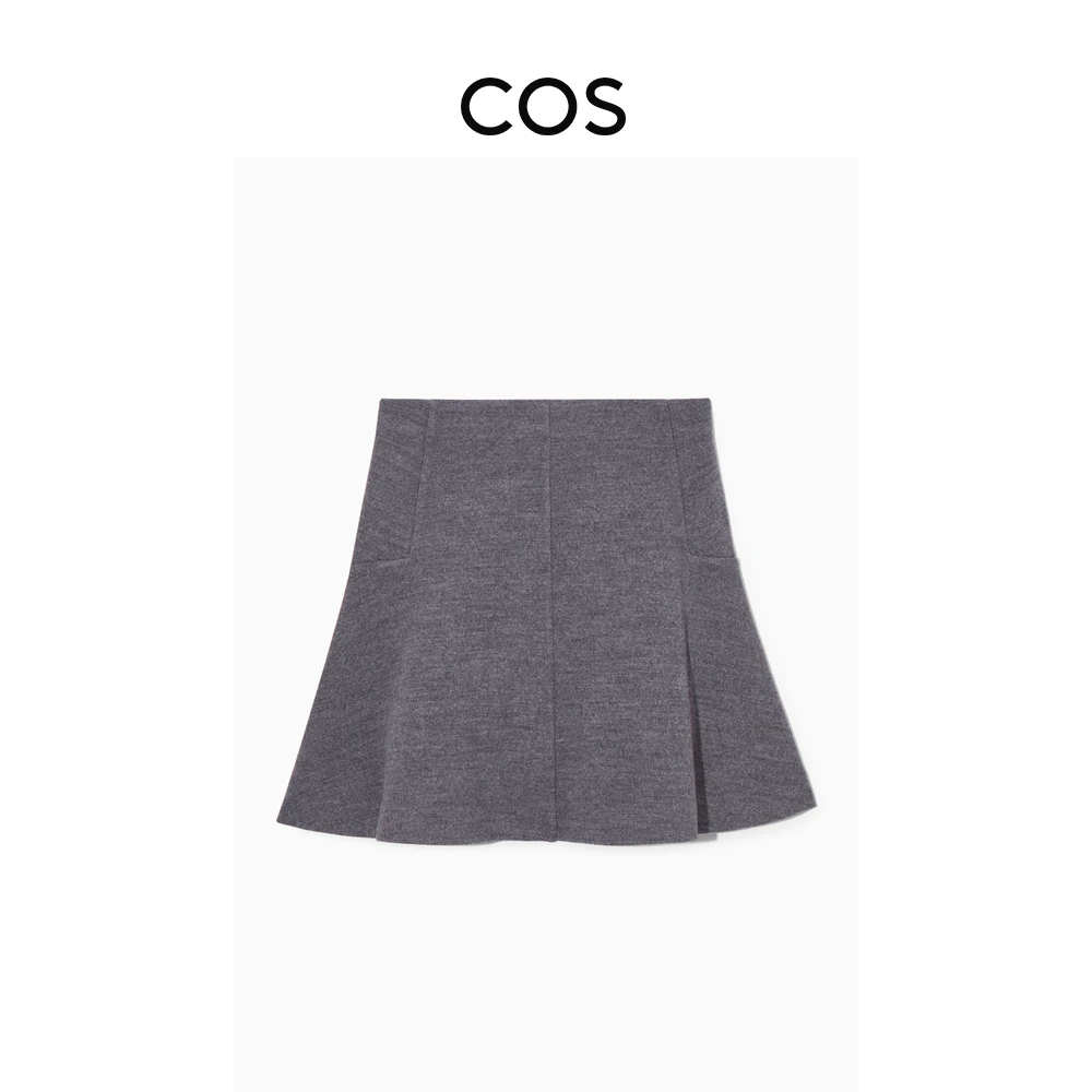 COS女装 标准版型缩绒羊毛混纺迷你裙灰色1203618004