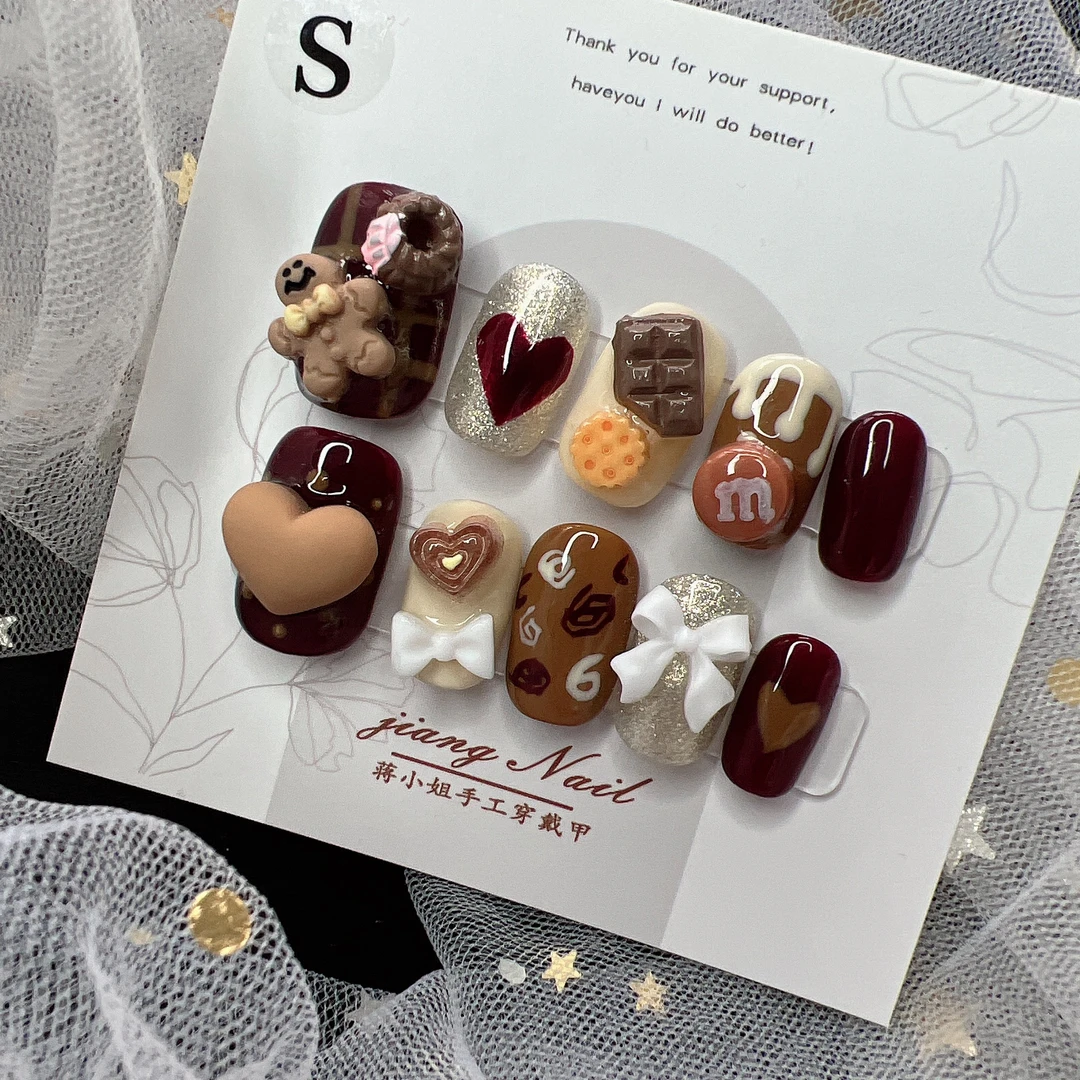 巧克力姜饼人｜纯手工定制卡通手绘饰品可爱穿戴美甲贴片 ✖️退✖️换