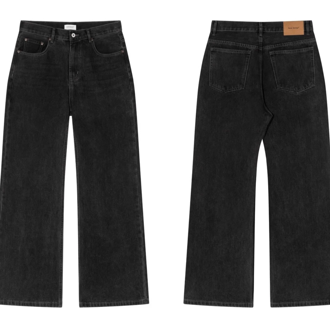 "NO LOGO"2021M版型黑灰色水洗做旧微阔百搭牛仔裤Vintage