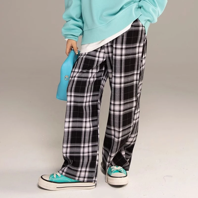 女童时尚格子裤子童装春秋新款儿童休闲裤洋气中大童直筒外穿长裤
