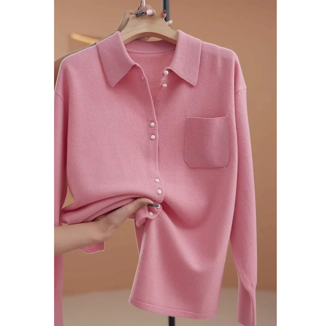 【48小时发货】翻领毛衣设计感针织开衫外套女-Y12620-GB