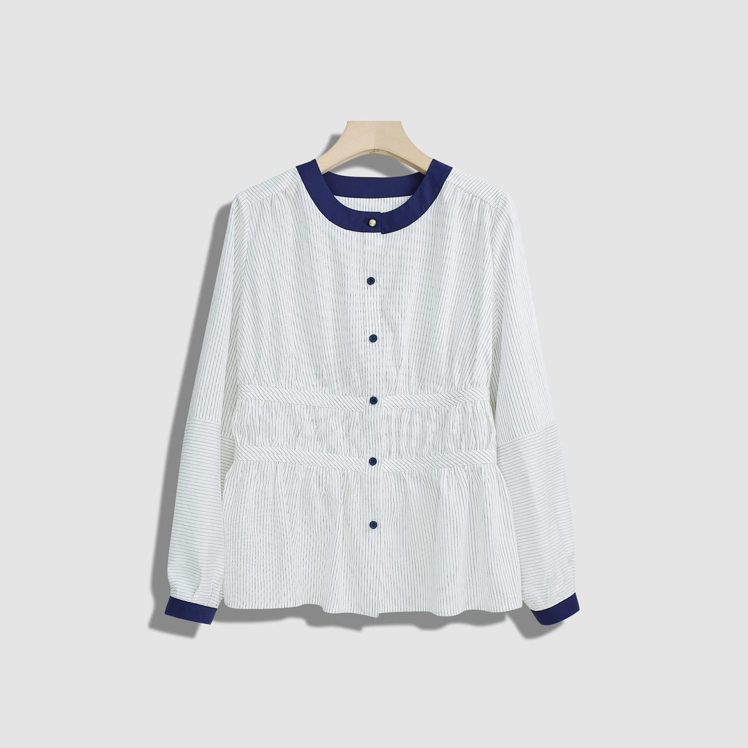 【菲儿】撞色百搭条纹时尚衬衫上衣-Y12052-GB