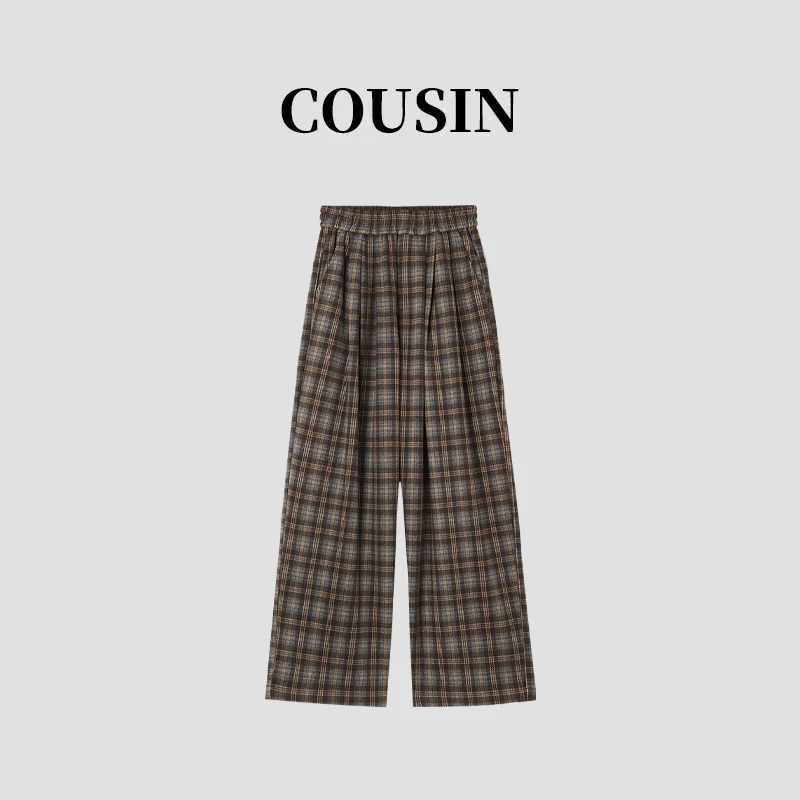 D.cousin 大表姐 美拉德格纹阔腿休闲裤女  1564