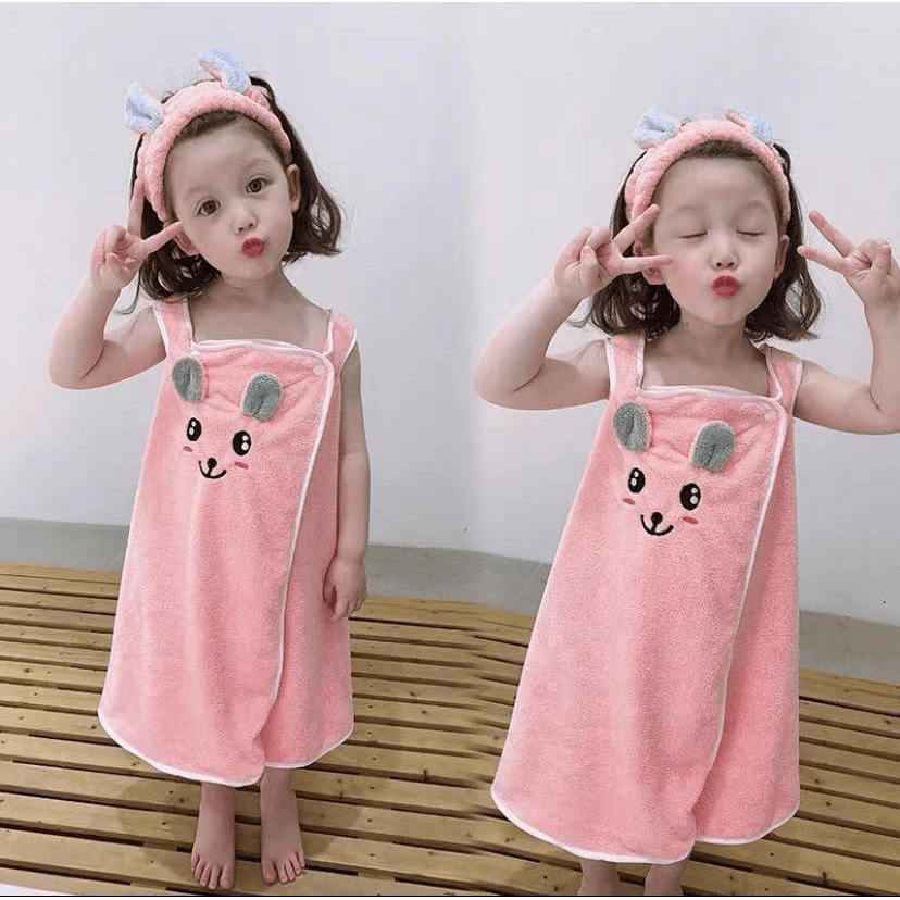儿童浴巾可穿可裹柔软吸水速干男孩童女童家用吊带浴裙洗澡大浴袍
