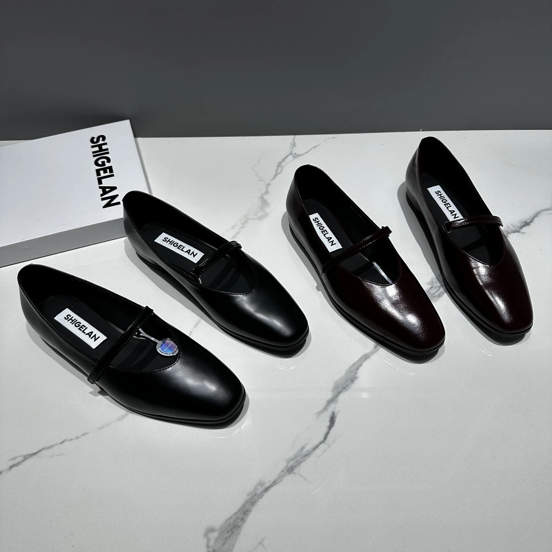 诗歌兰真皮女鞋2024春款时尚百搭一字扣舒适软底休闲小皮鞋乐福鞋