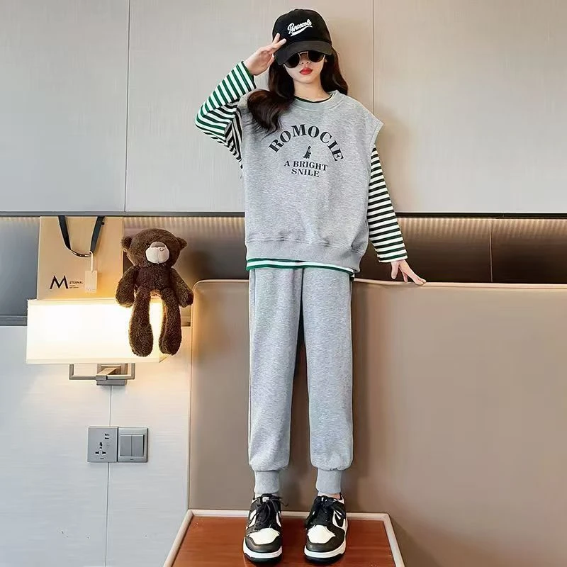 【涵涵】Q001-200 秋季洋气复古新款女童潮流套装