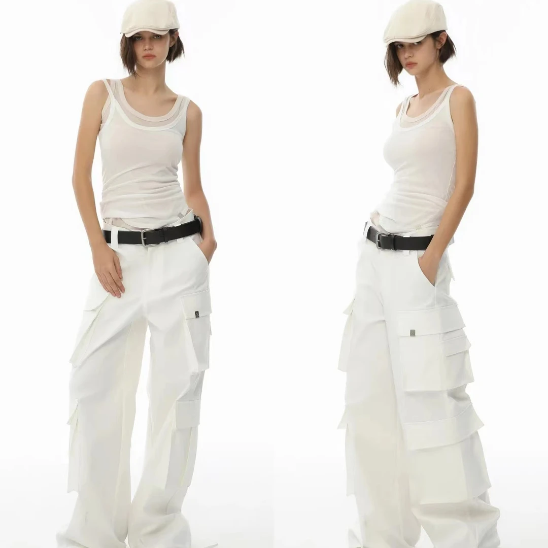 Refound ten多口袋白色工装裤