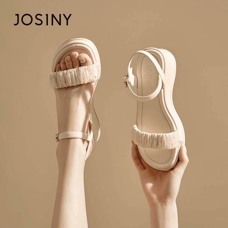 卓诗尼厚底凉鞋女2024夏季新款坡跟一字带罗马鞋后空坡跟沙滩凉鞋