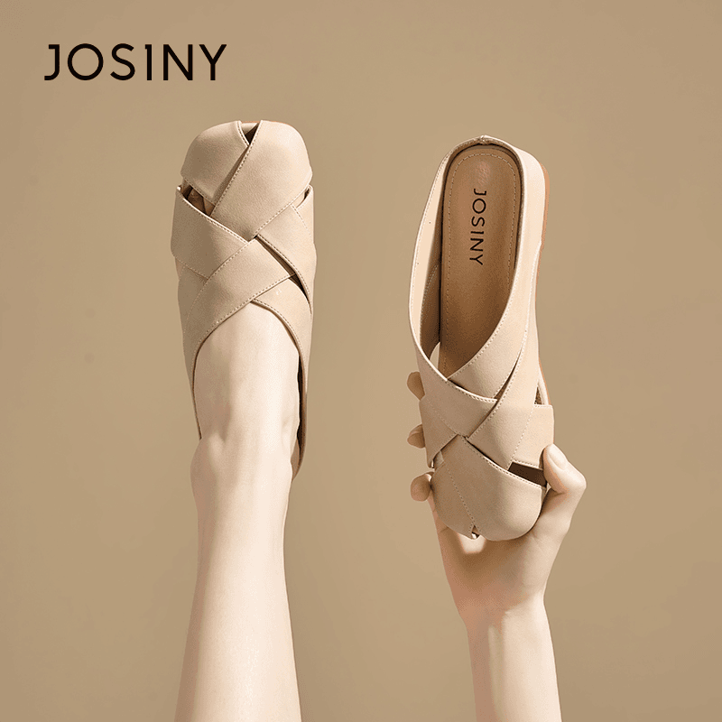 卓诗尼包头半拖鞋女2024新款法式一脚蹬凉拖鞋外穿软底勃肯豆豆鞋