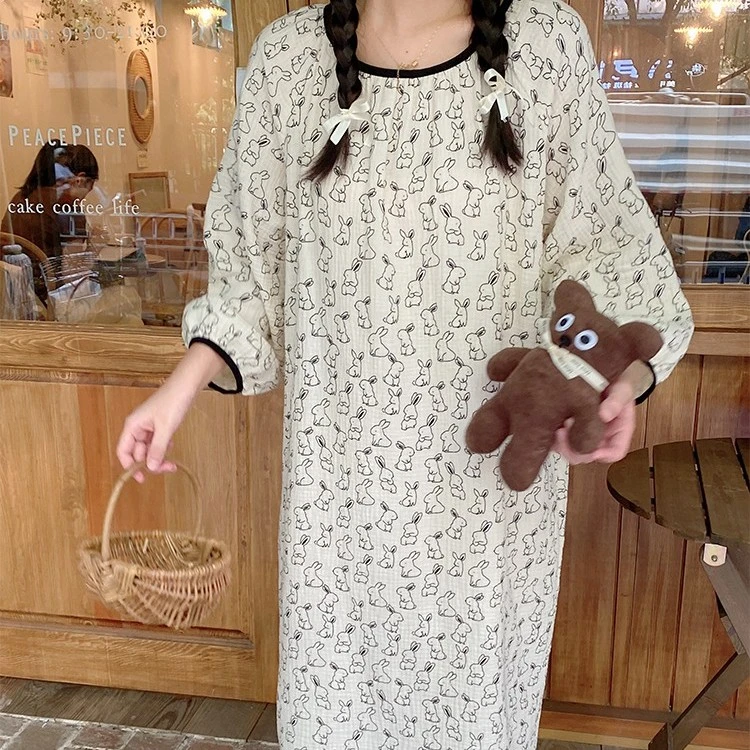 【A类】泡泡纱韩系睡裙少女可爱ins纯棉睡衣女夏天睡裙碎花纯棉睡裙