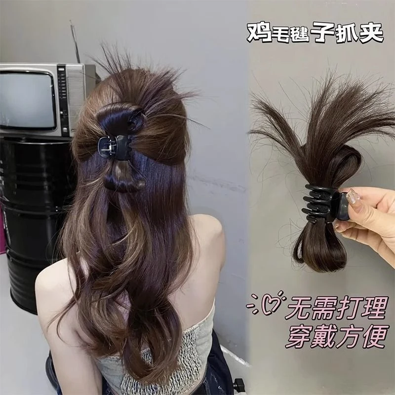辣妹半扎鸡毛毽子头抓夹慵懒风鸡窝头发包喷泉高马尾丸子头发夹子