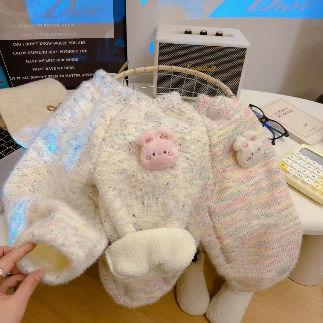 加绒【一体绒】童装冬儿童一体绒女宝羊羔绒休闲洋气加绒裤子3岁