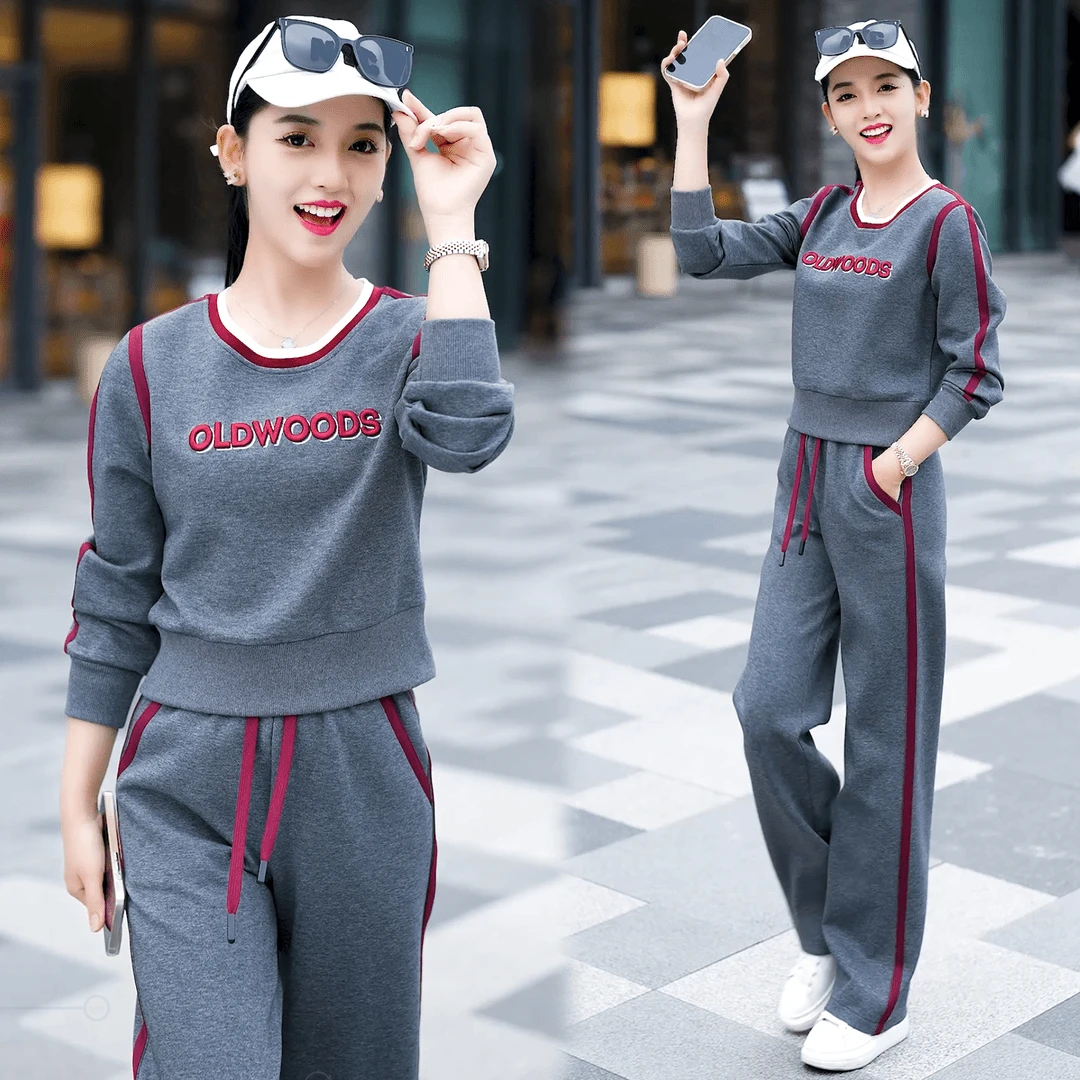 休闲运动套装女2024秋季新款时尚洋气减龄显瘦卫衣阔腿裤两件套潮