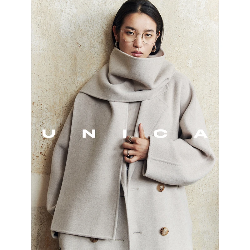 UNICA强推B败永恒经典Madame_定纺细羊绒毛呢外套曼哈顿围巾大衣