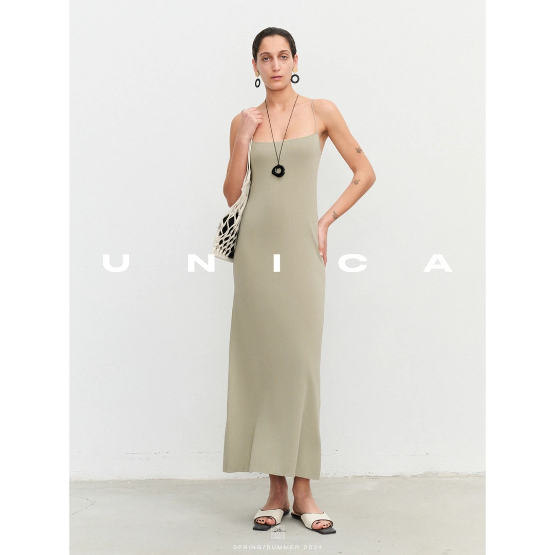 UNICA/Sk1ms简约风_清凉抗皱Viscose纱线针织吊带裙