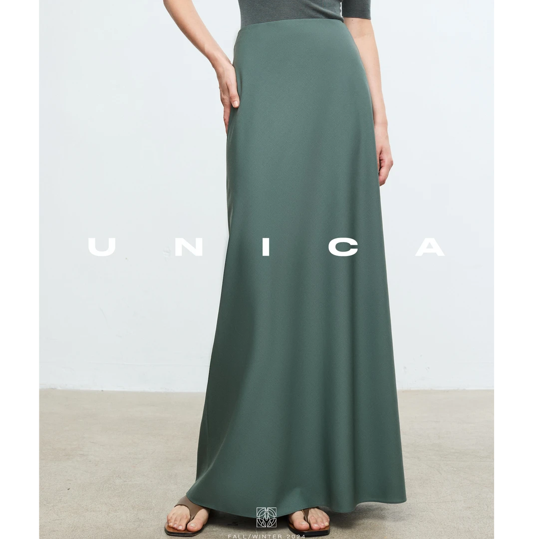 UNICA/进店B败_wang牌可机洗精纺绵羊毛斜裁显瘦半身裙