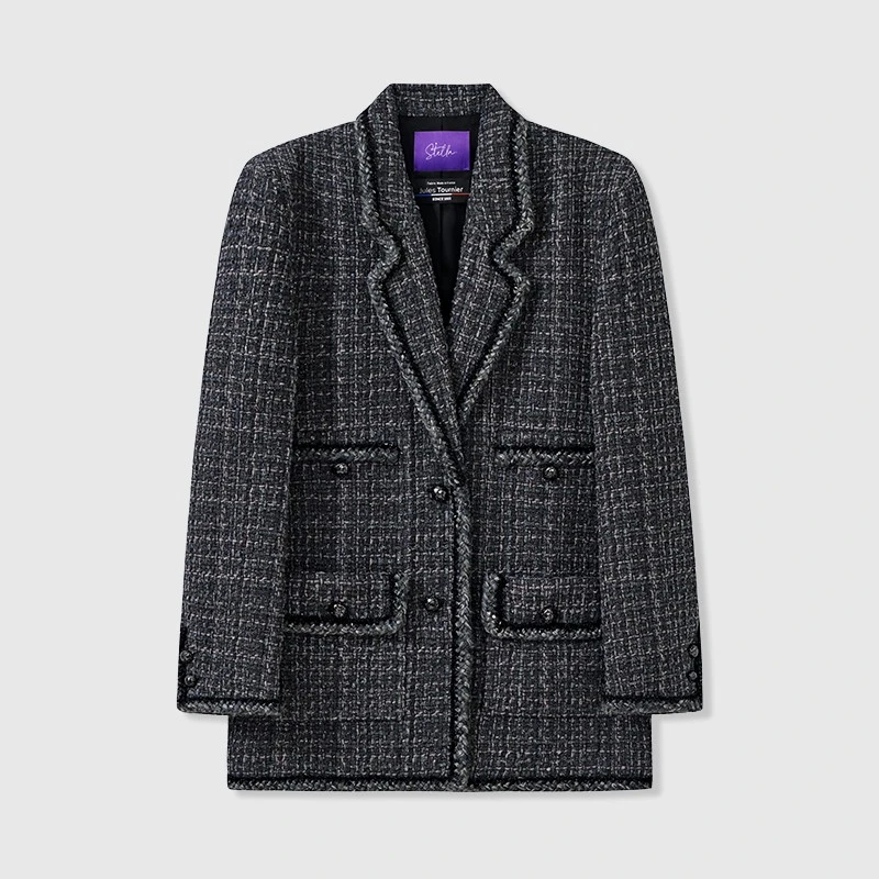 UNICATomboy典范_法国原厂进口暗纹花呢高时髦廓形香风西装外套