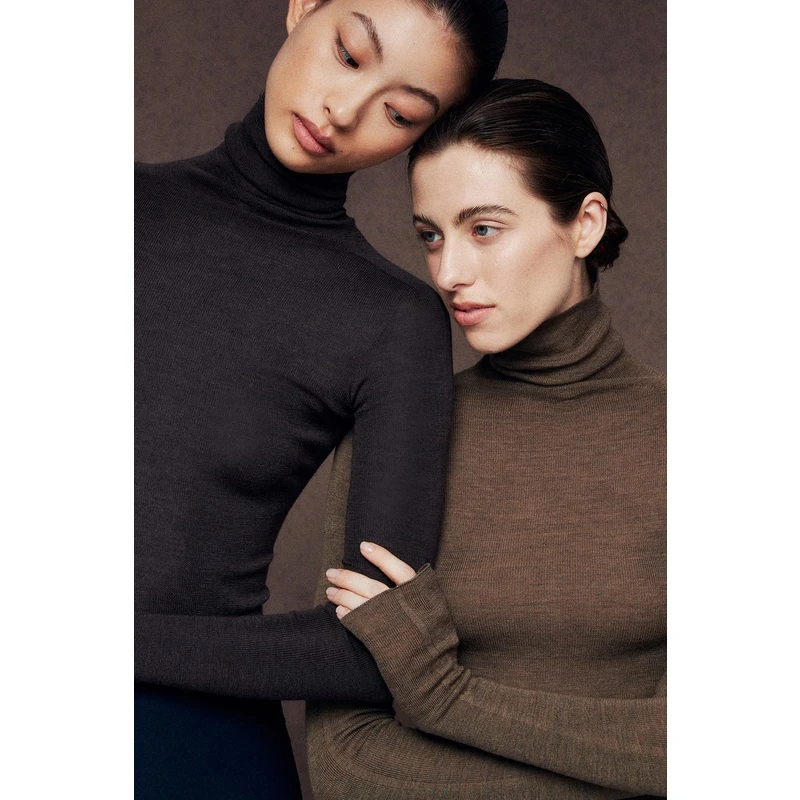 UNICA意大利Baruffa/biellaTEC120s绵羊毛岛精无缝针织打底衫