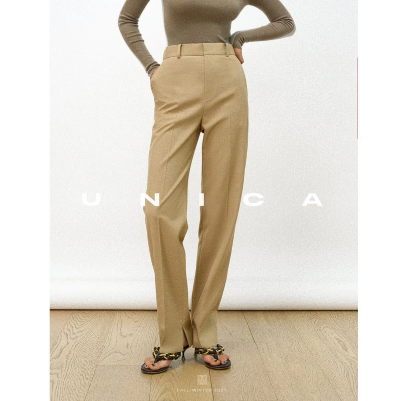 UNICA【现货5折】塑形硬挺质感强捻羊毛敲显瘦松紧开叉百搭西裤